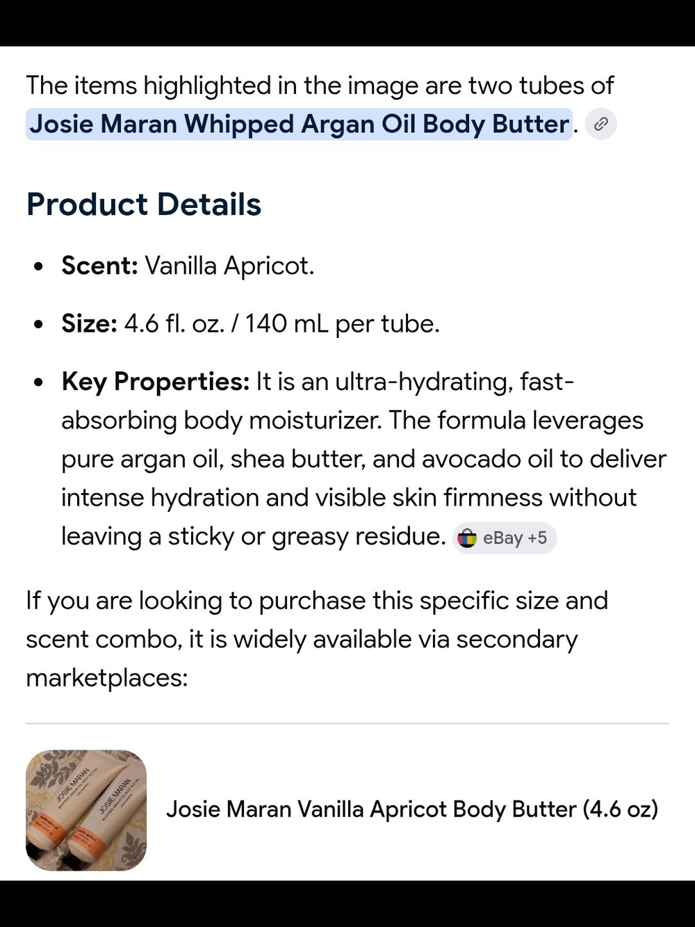 NWT & SEALED!Josie Maran Whipped Argan Oil Body Butter- Vanilla Apricot (Have 2) - Picture 5 of 6